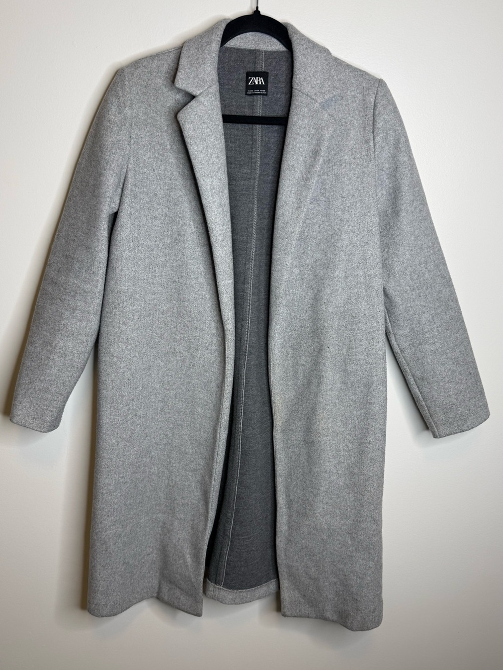 Zara Light Gray Open Front Wool-Blend Trench Coat size medium